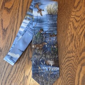 LANDS END Silk Tie Duck Hunting Scene Made In USA